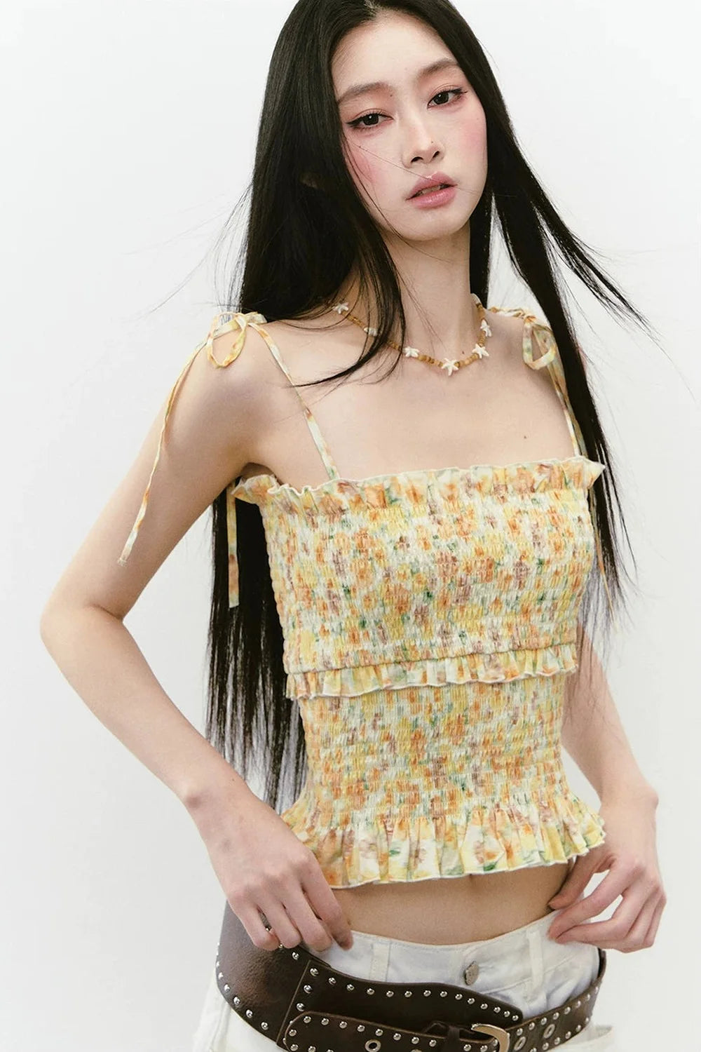 Bright Pleated Lace Camisole