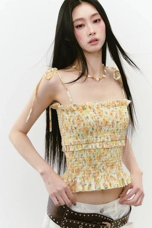 Bright Pleated Lace Camisole
