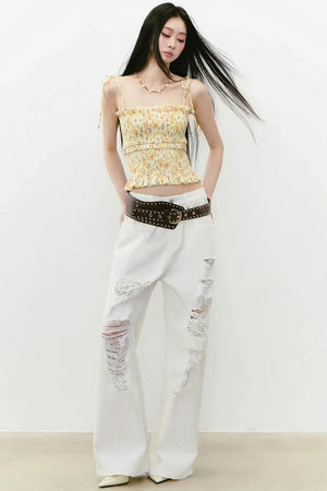Bright Pleated Lace Camisole