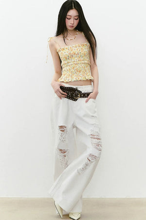 Bright Pleated Lace Camisole