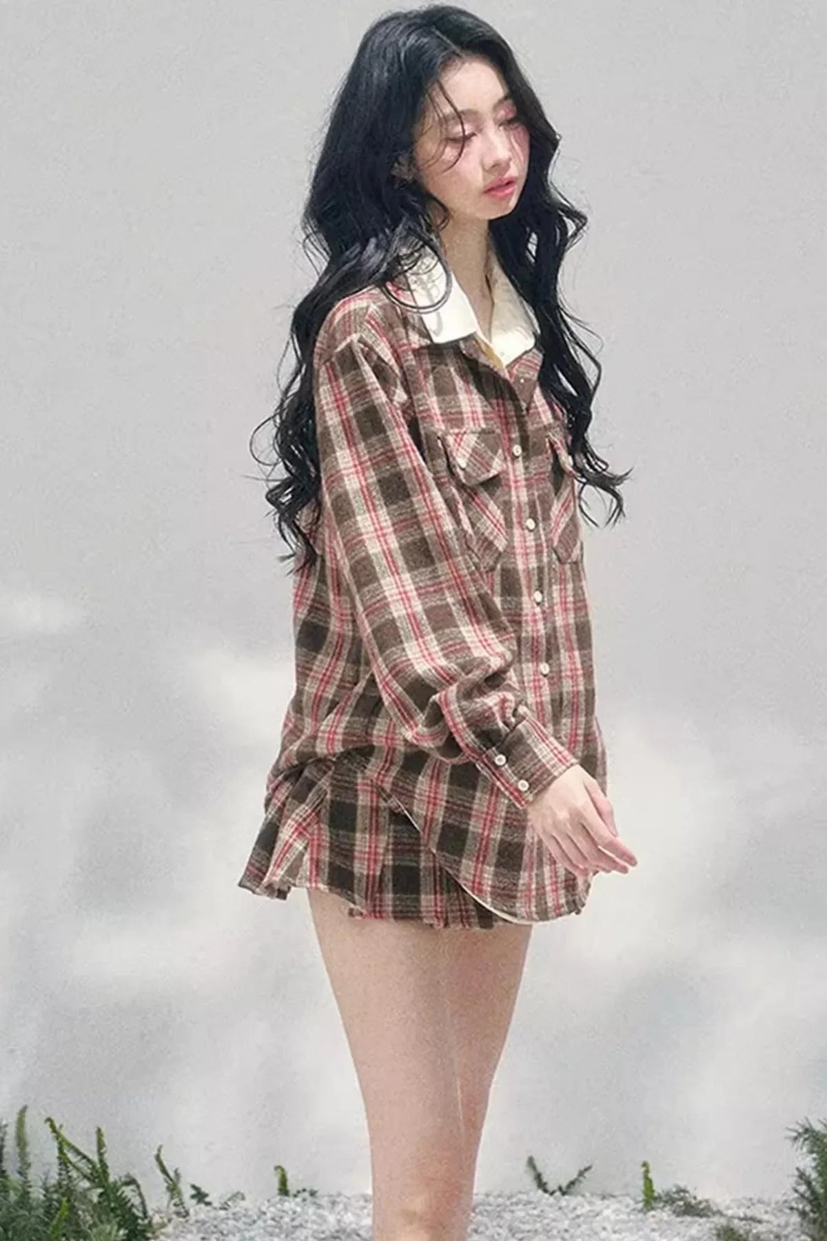 British Cafe Plaid Shirt and Short Skirt Set-Up