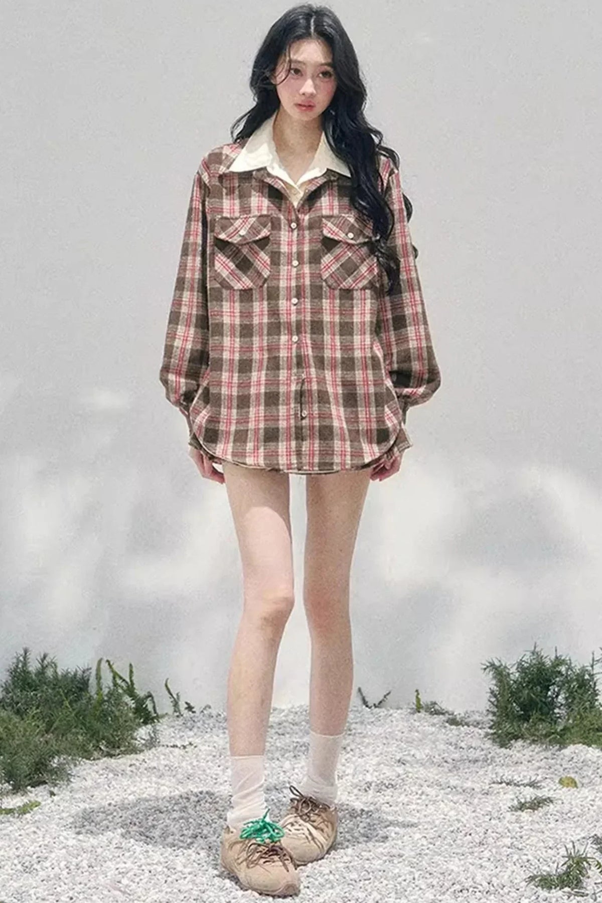 British Cafe Plaid Shirt and Short Skirt Set-Up