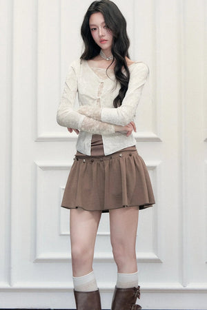 Brown Button High-Waisted A-Line Skirt