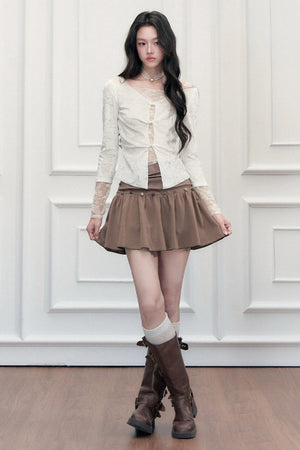 Brown Button High-Waisted A-Line Skirt