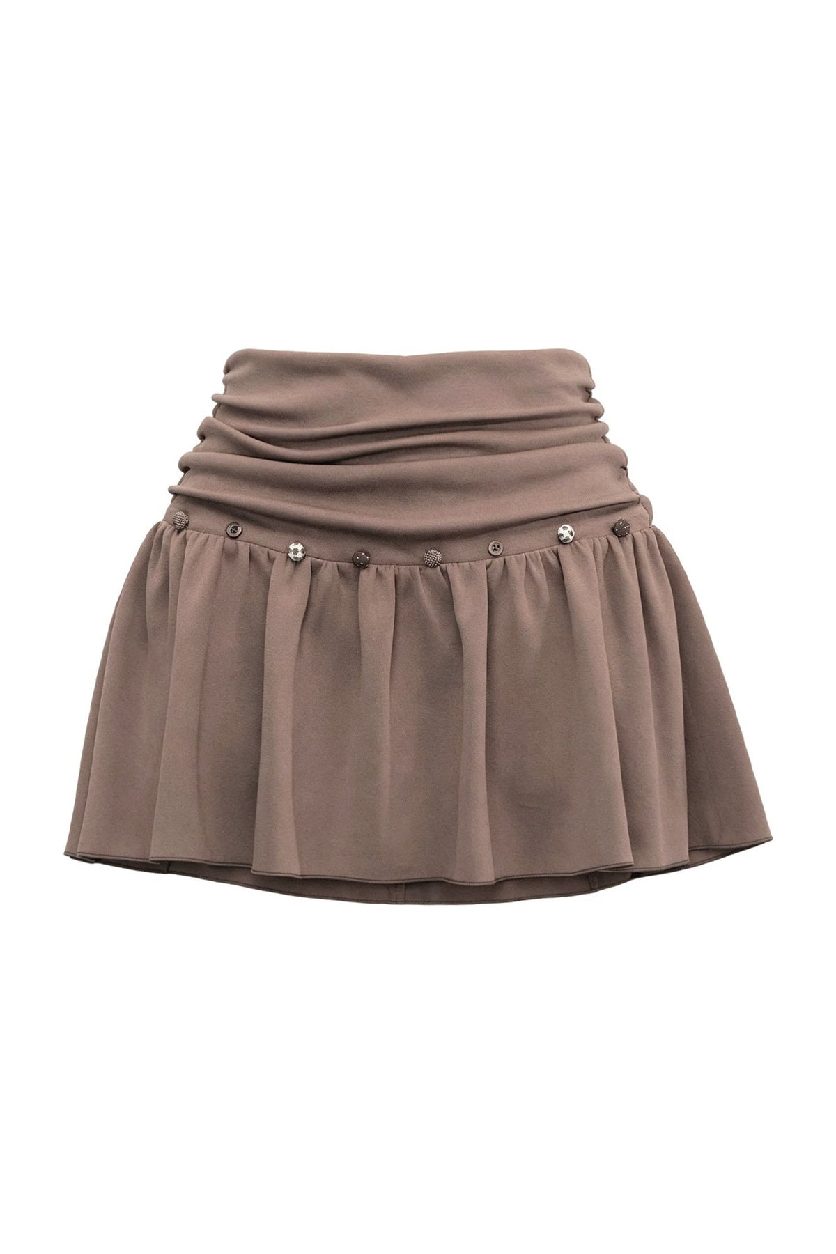 Brown Button High-Waisted A-Line Skirt