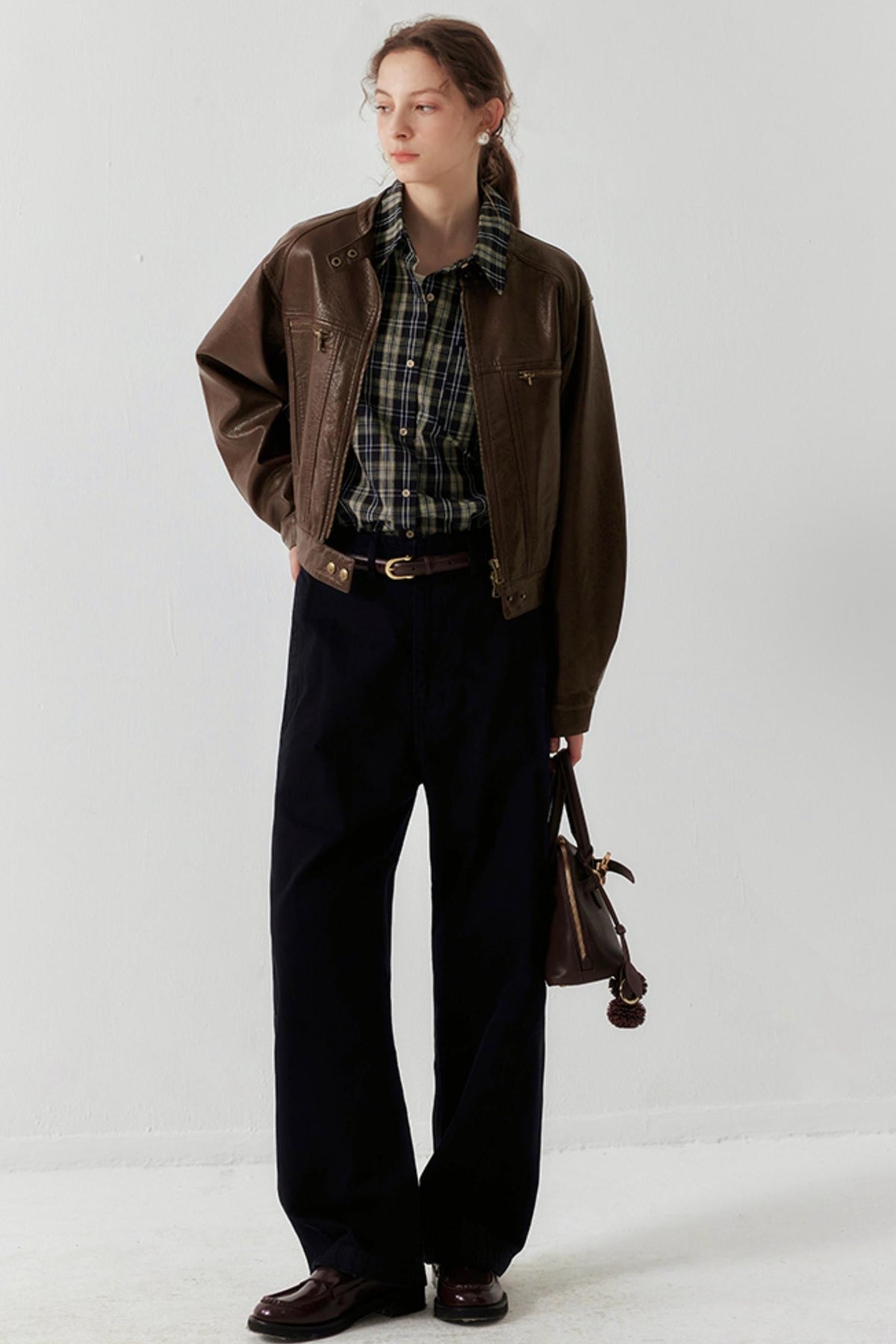 Brown Button-Up Short Leather Jacket