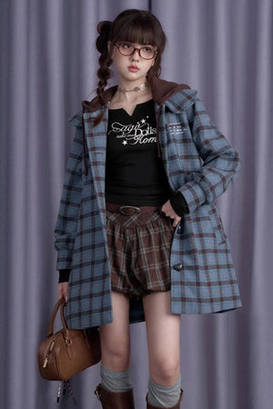 Brown Checkered Belted Bud Pants