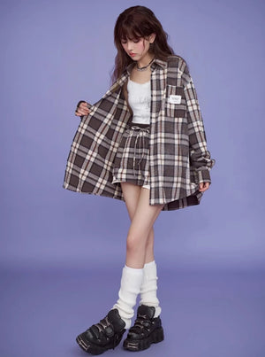 Brown Checkered Casual Shirt Set-Up