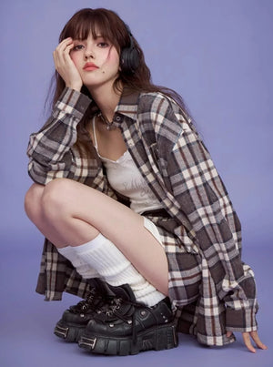 Brown Checkered Casual Shirt Set-Up
