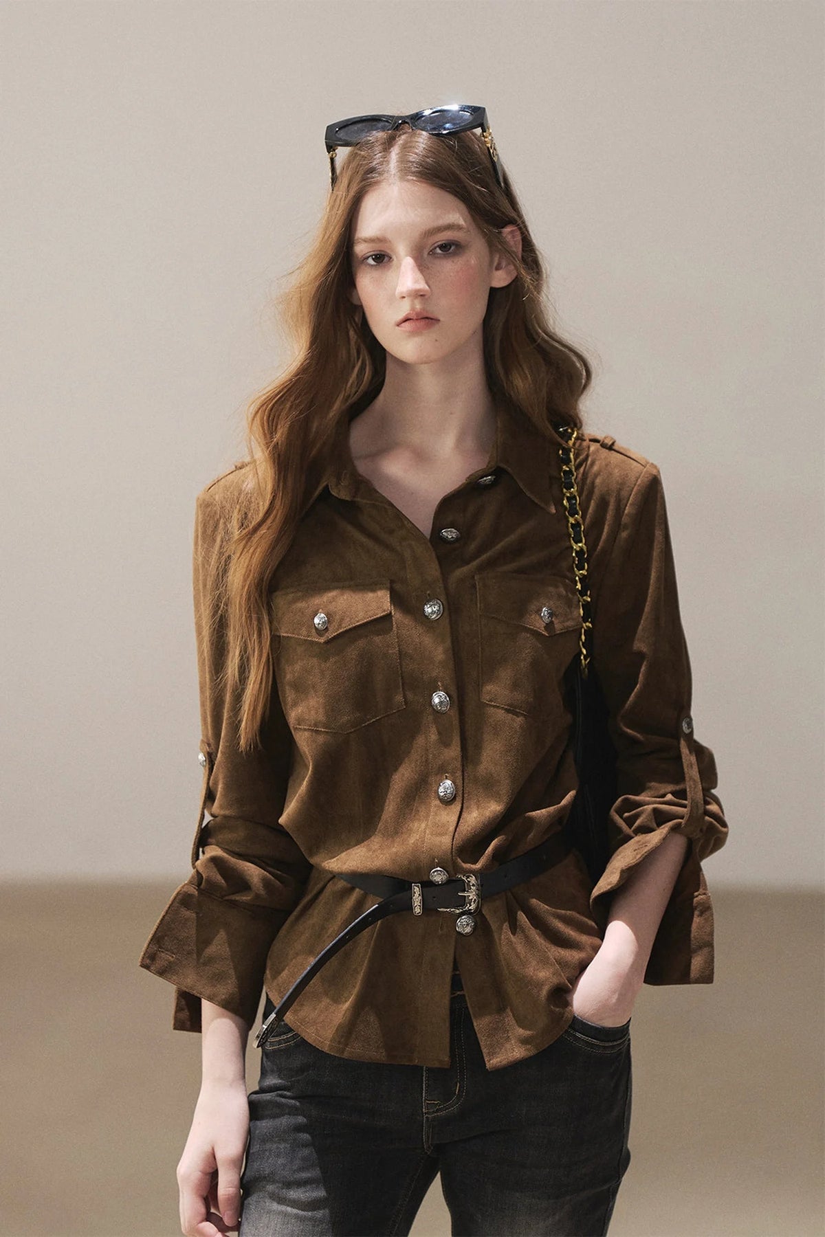 Brown Faux Suede Shirt Jacket
