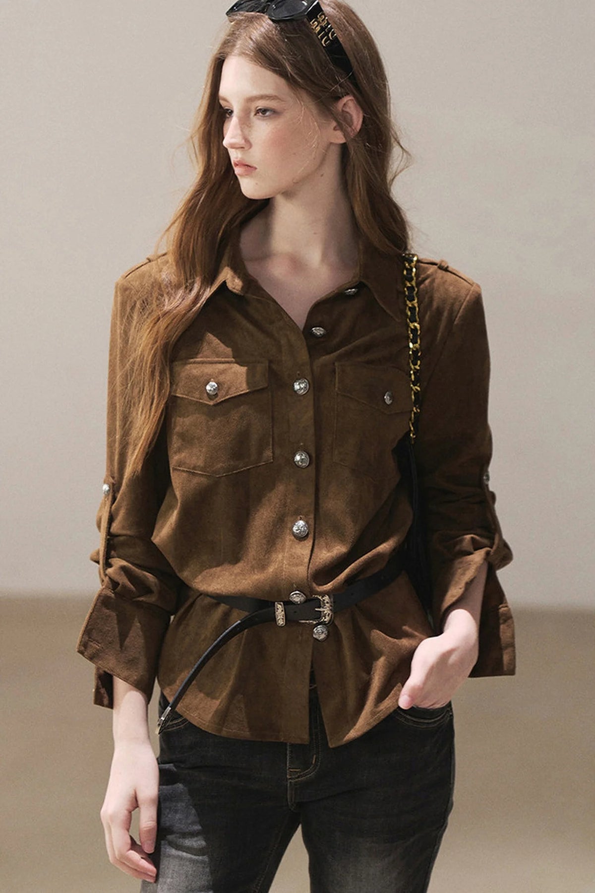 Brown Faux Suede Shirt Jacket
