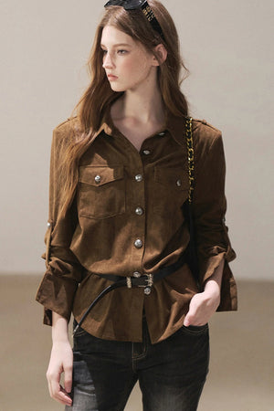 Brown Faux Suede Shirt Jacket
