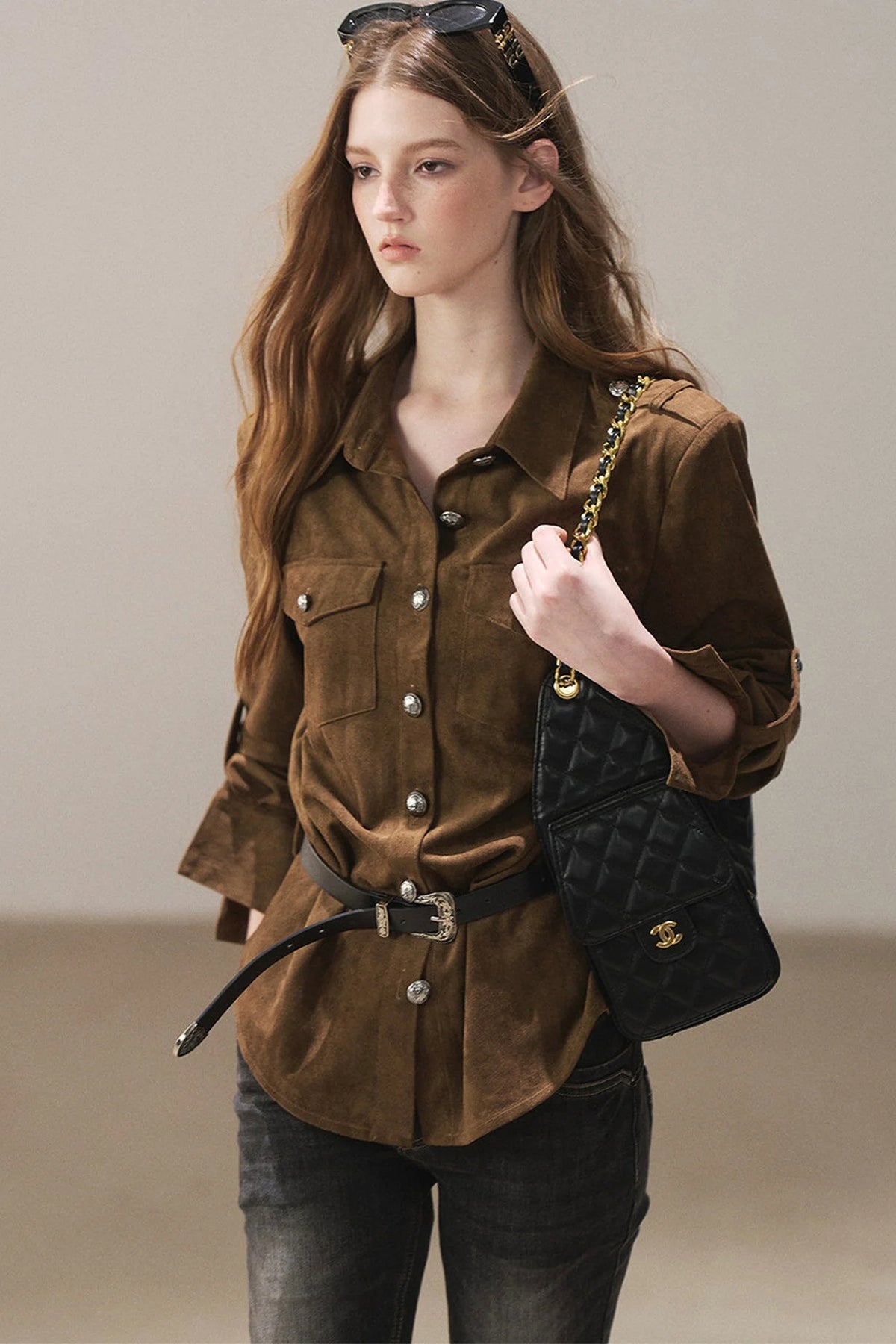 Brown Faux Suede Shirt Jacket