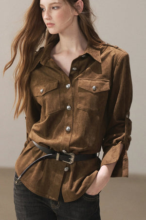 Brown Faux Suede Shirt Jacket