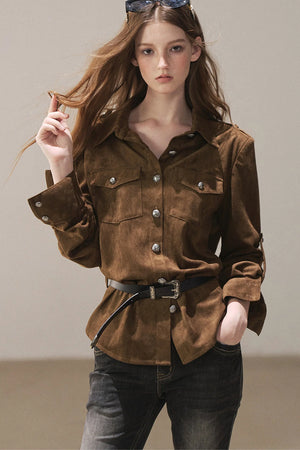 Brown Faux Suede Shirt Jacket
