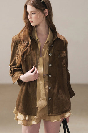 Brown Faux Suede Shirt Jacket