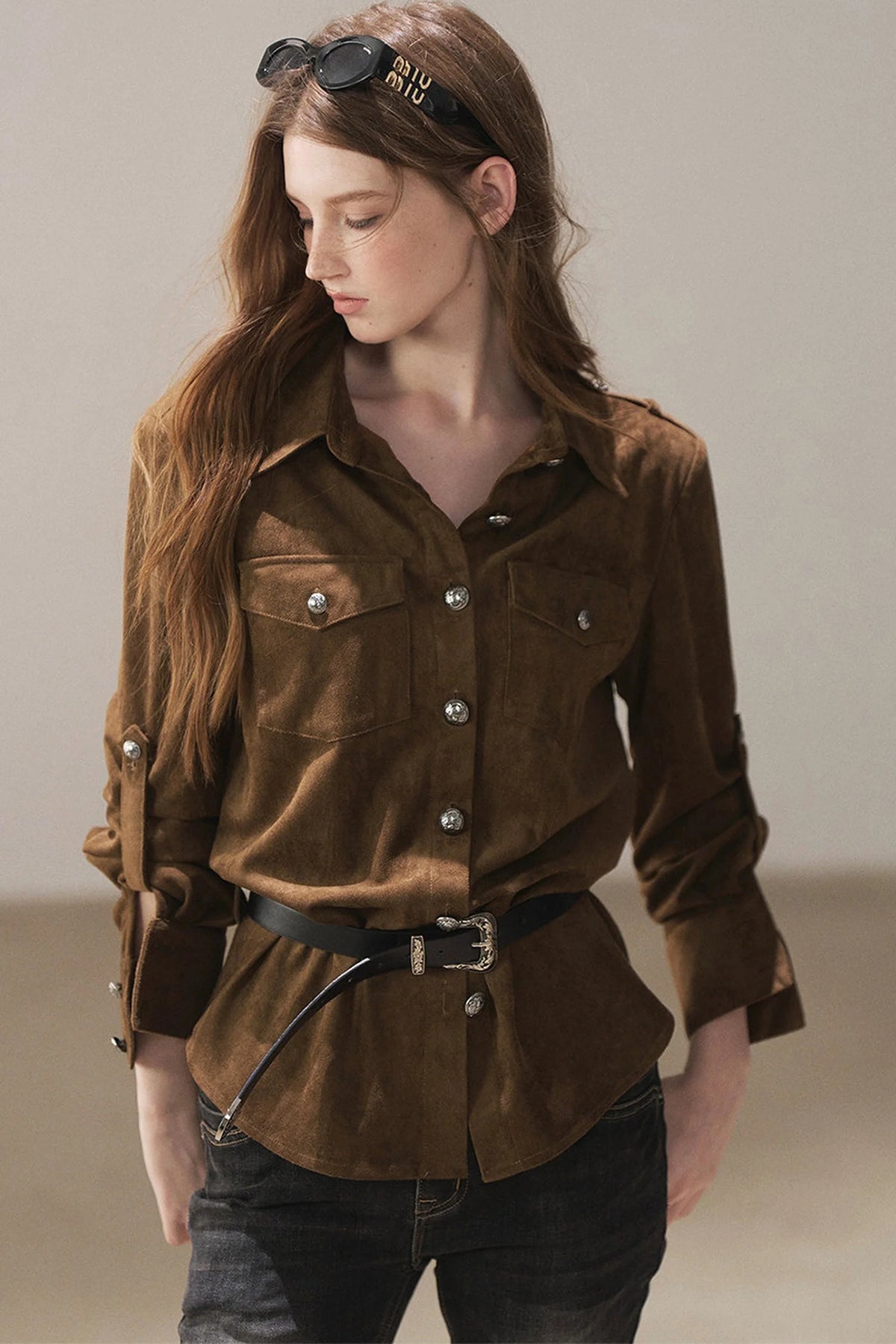 Brown Faux Suede Shirt Jacket