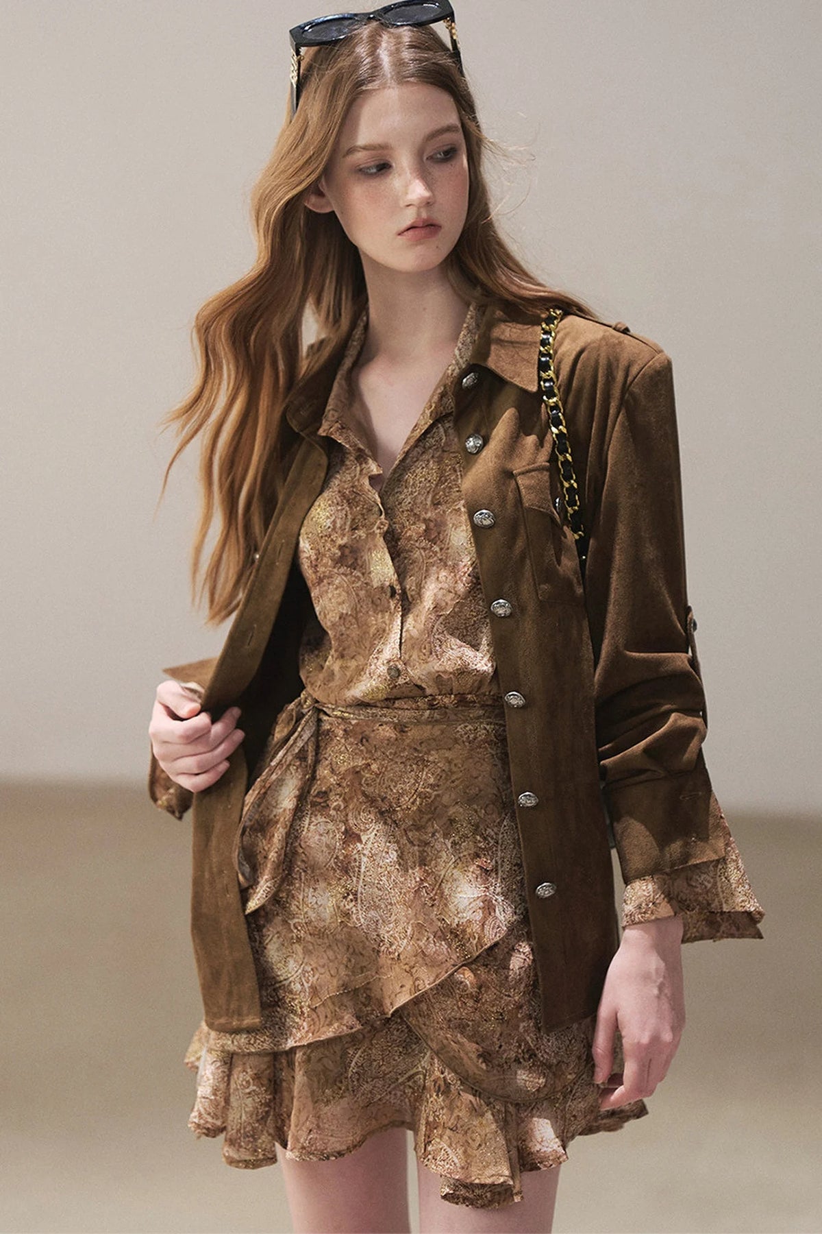 Brown Faux Suede Shirt Jacket