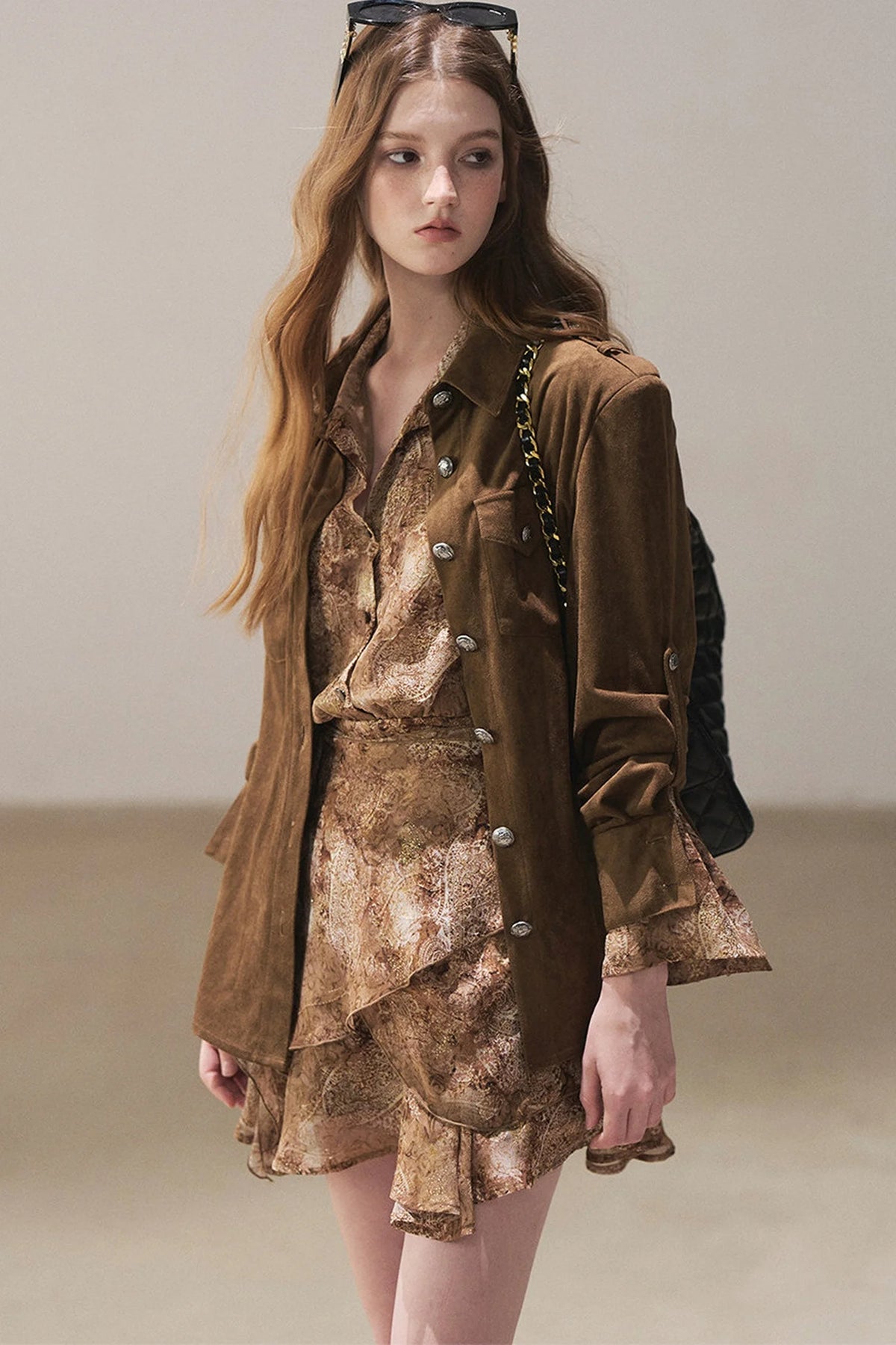 Brown Faux Suede Shirt Jacket