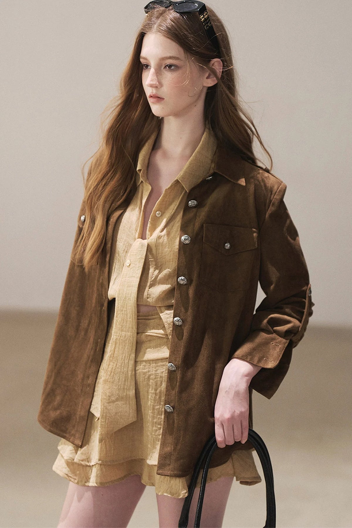 Brown Faux Suede Shirt Jacket