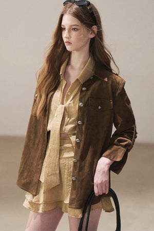 Brown Faux Suede Shirt Jacket