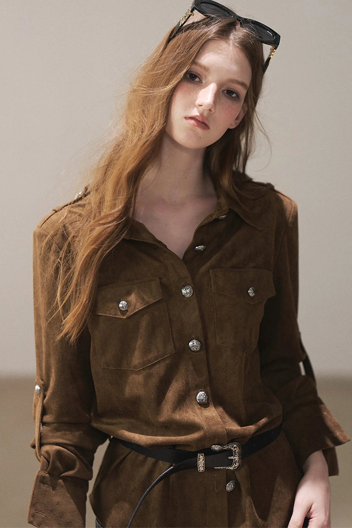 Brown Faux Suede Shirt Jacket