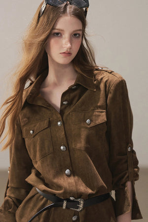 Brown Faux Suede Shirt Jacket
