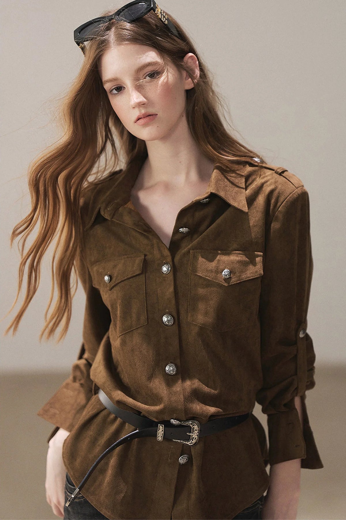 Brown Faux Suede Shirt Jacket