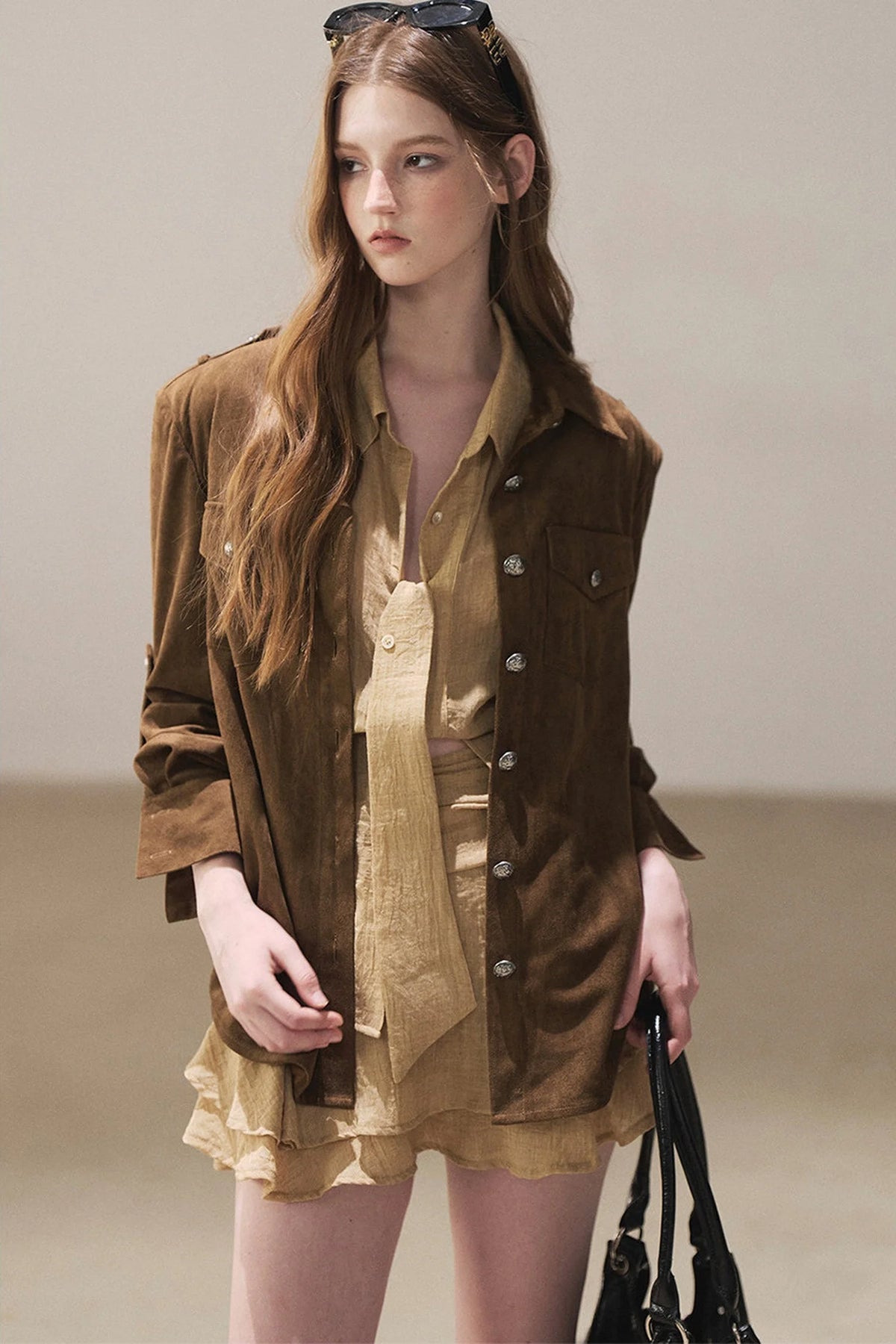 Brown Faux Suede Shirt Jacket