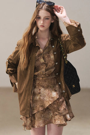 Brown Faux Suede Shirt Jacket