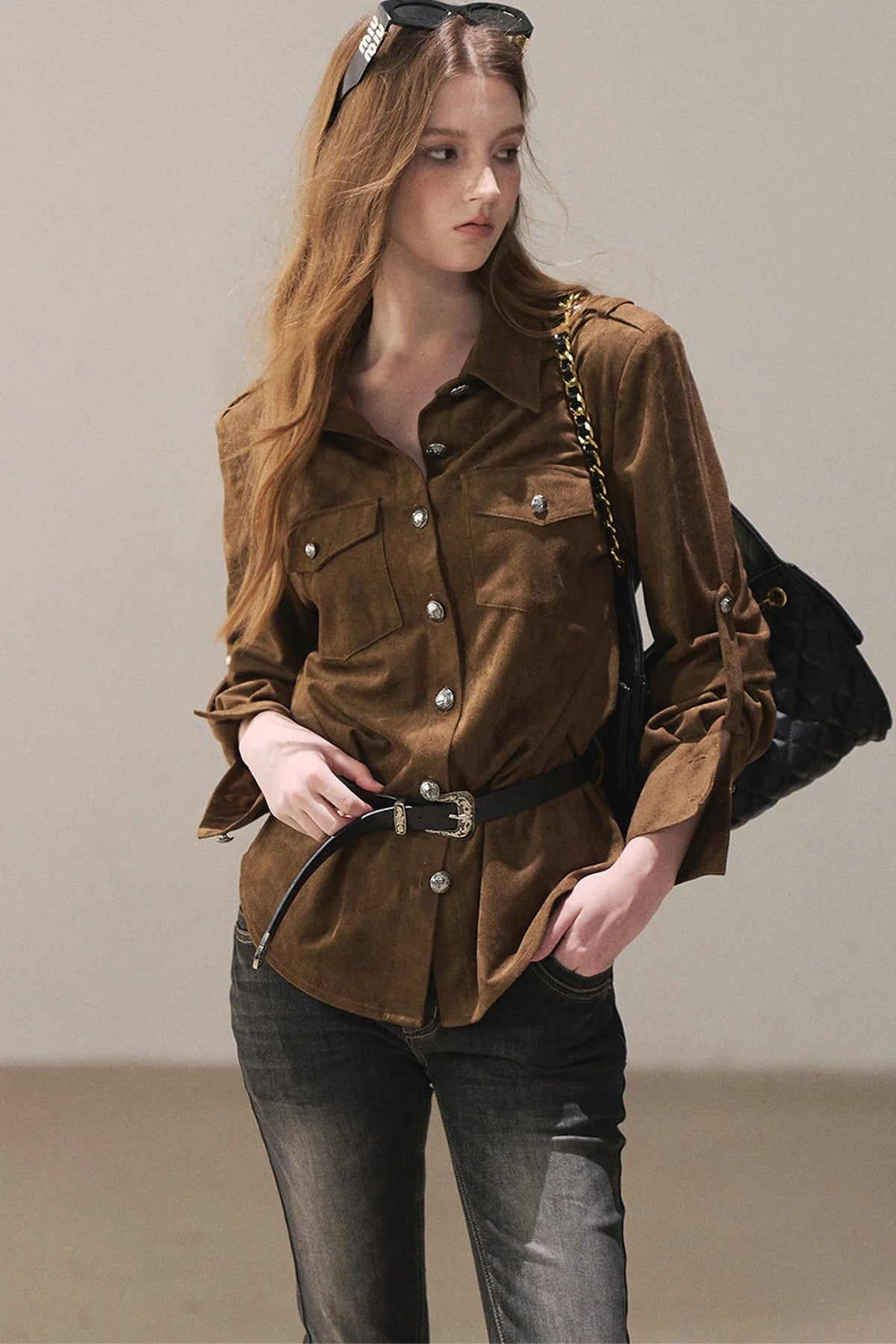 Brown Faux Suede Shirt Jacket