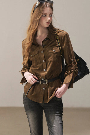 Brown Faux Suede Shirt Jacket