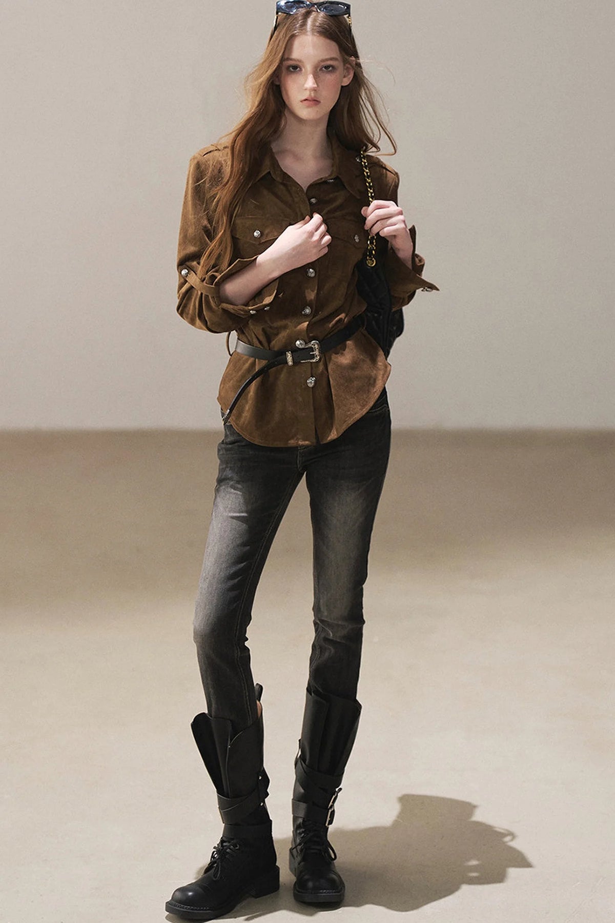 Brown Faux Suede Shirt Jacket