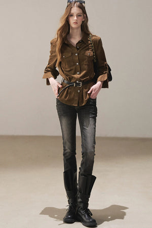 Brown Faux Suede Shirt Jacket