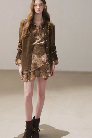 Brown Faux Suede Shirt Jacket