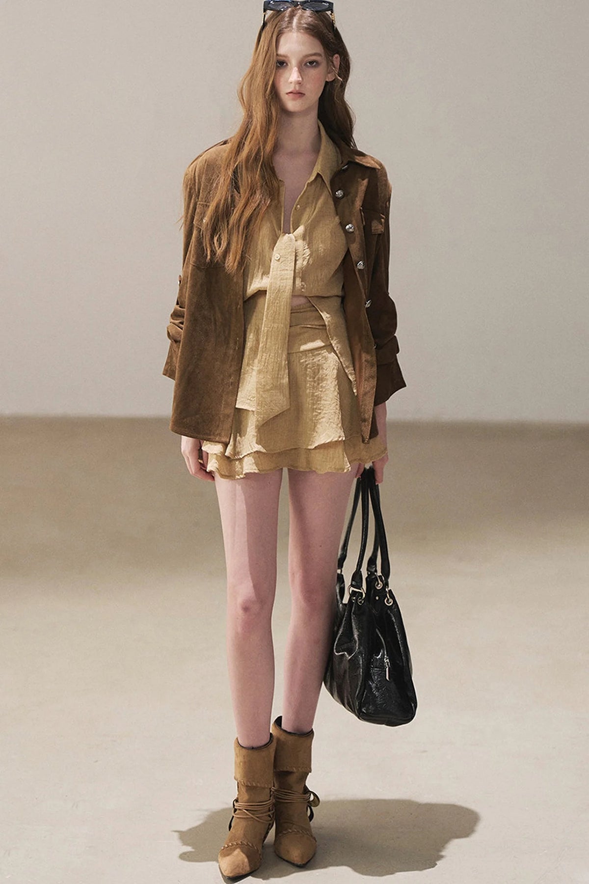 Brown Faux Suede Shirt Jacket