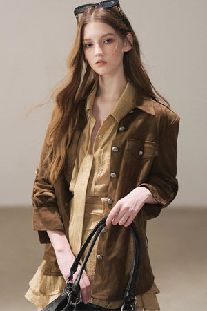 Brown Faux Suede Shirt Jacket