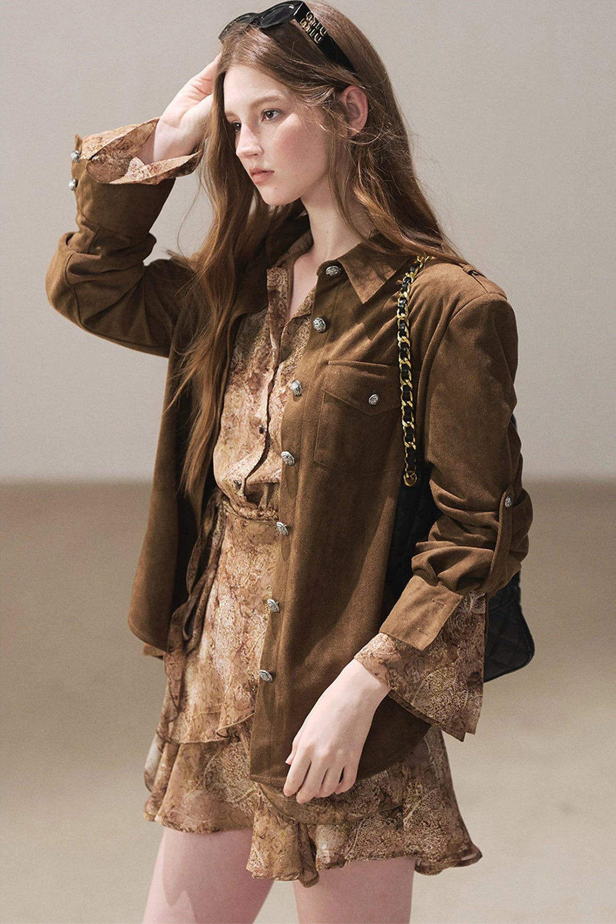 Brown Faux Suede Shirt Jacket