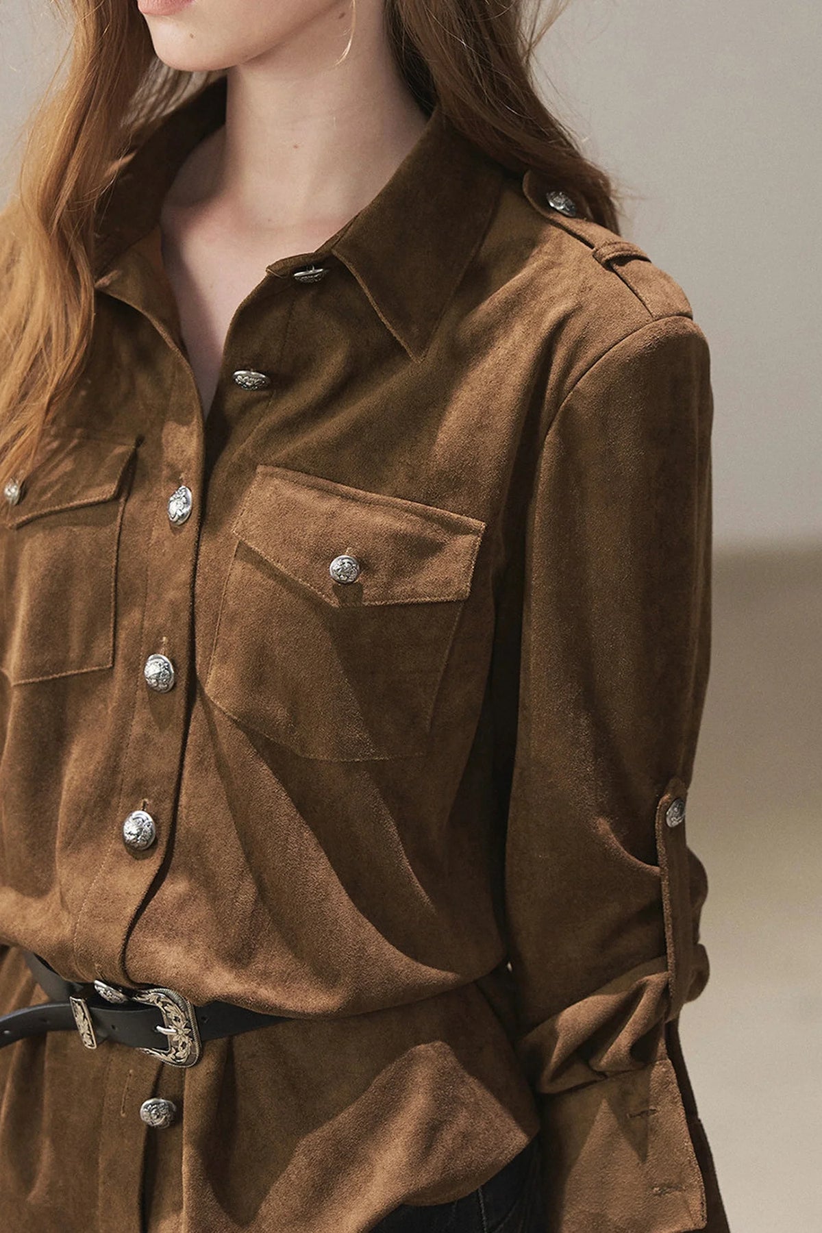 Brown Faux Suede Shirt Jacket