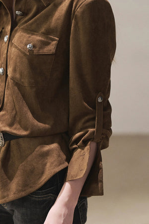 Brown Faux Suede Shirt Jacket