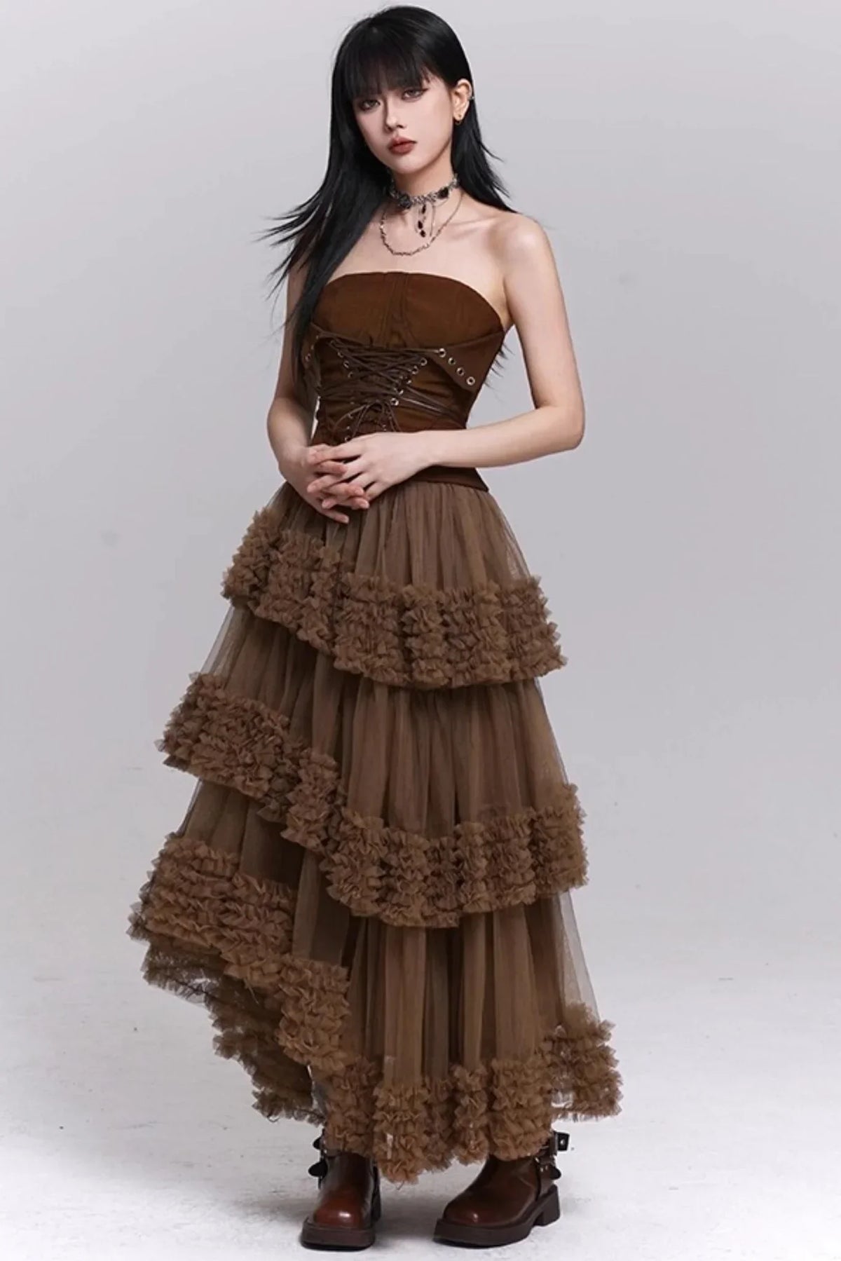 Brown Fluffy Cake Skirt