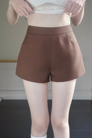 Brown High-Waisted A-Line Wide-Leg Shorts