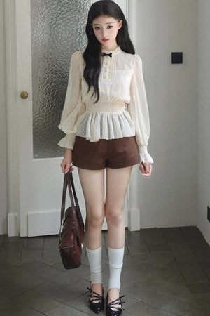Brown High-Waisted A-Line Wide-Leg Shorts