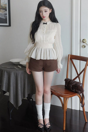 Brown High-Waisted A-Line Wide-Leg Shorts