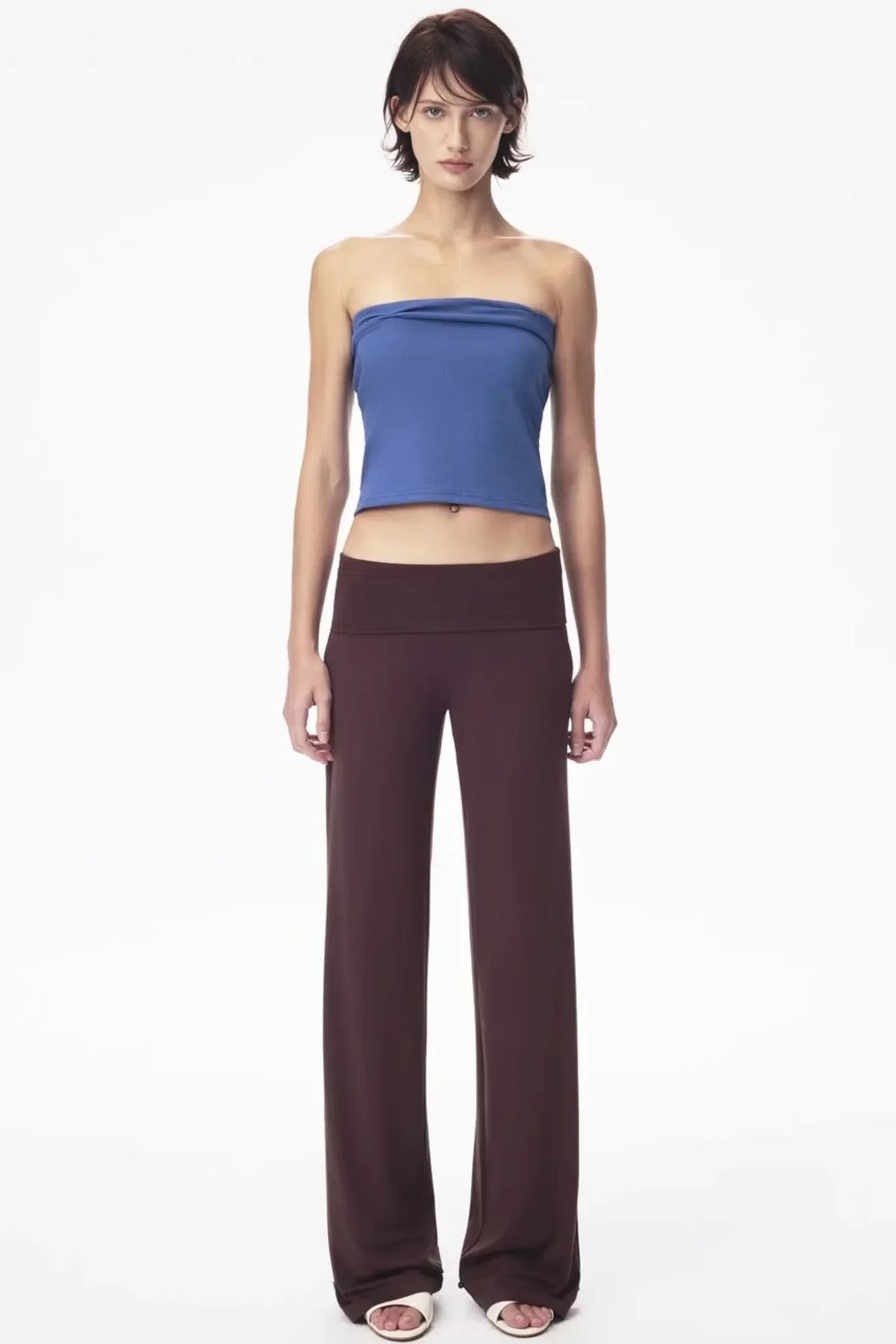 Brown Knit Slim-Fit Pants