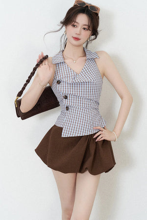 Brown Pleated Flower Bud Skirt