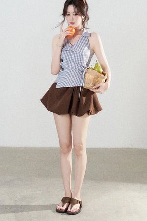 Brown Pleated Flower Bud Skirt