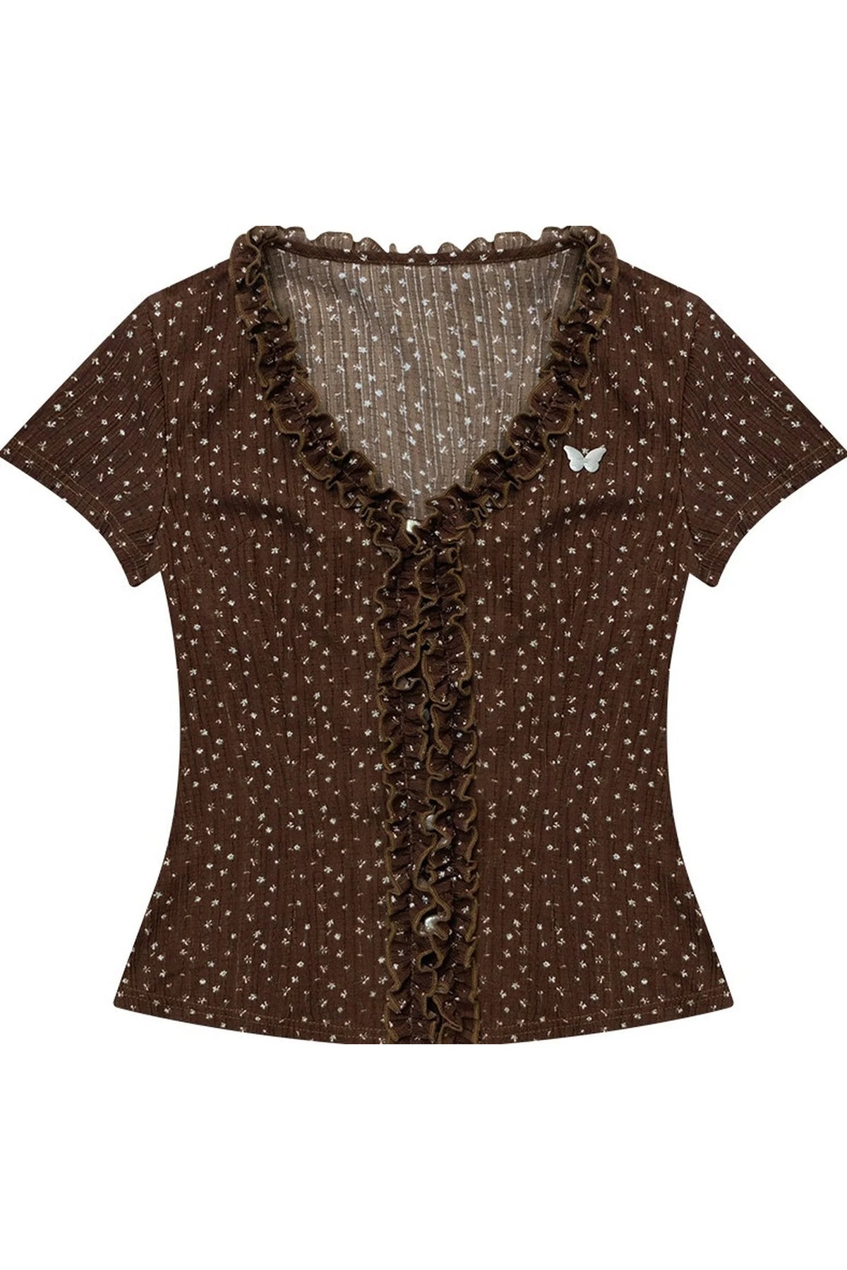Brown Polka Dot Lace Blouse
