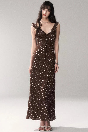 Brown Polka Dot Strap Dress