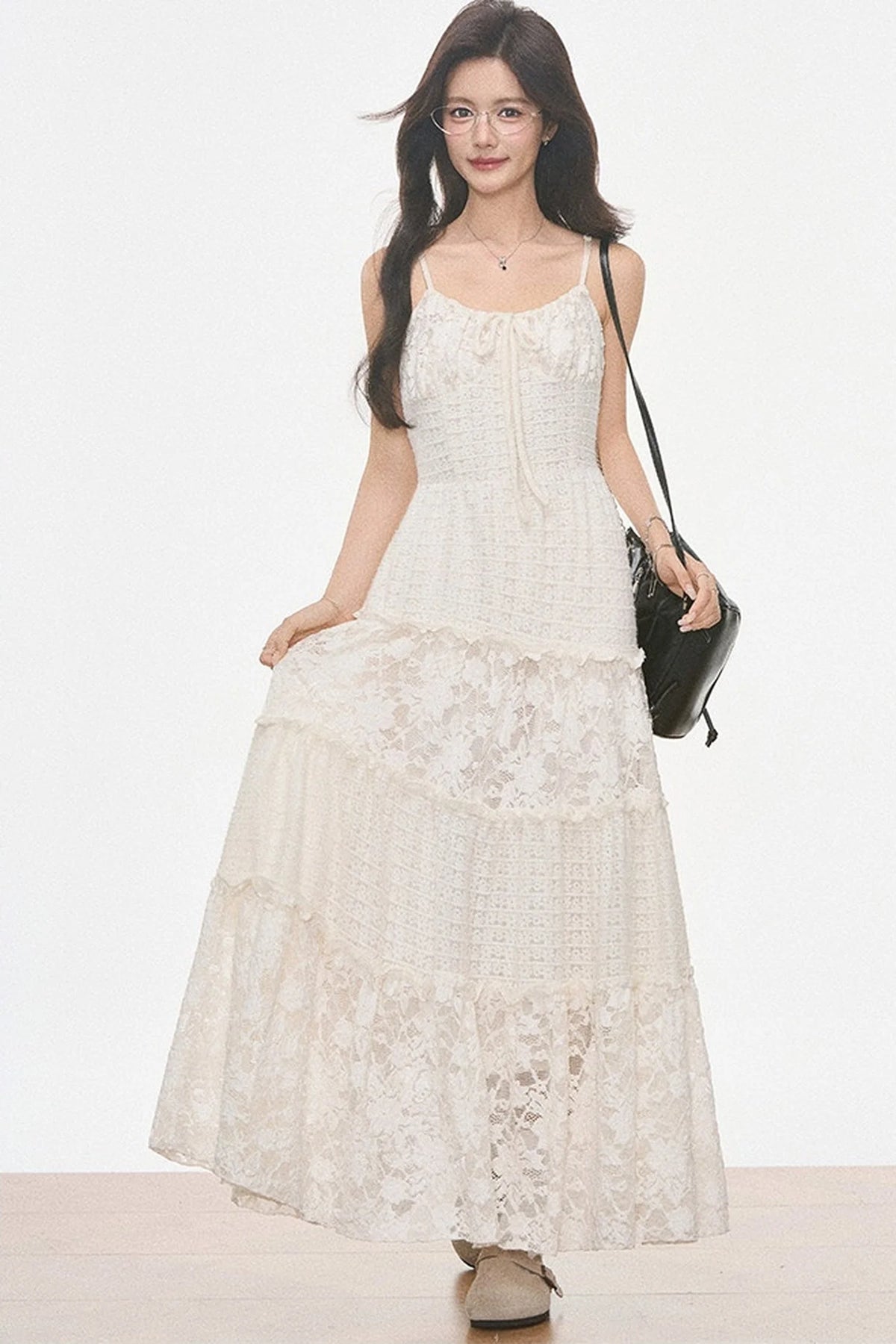 Brown Suede Jacket and Lace Dress Set-Up